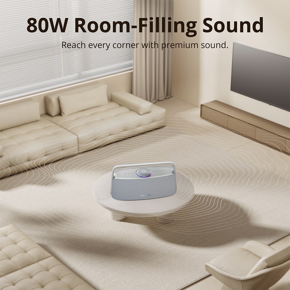 Tronsmart Fiitune X30 otthoni audio hangszóró, 80 W-os térbeli hangzás, nagy felbontású LDAC vezeték nélküli hangzás, 2.2.1 akusztikus rendszer, 40 kHz-es hangtartomány, Bluetooth 5.3, IPX6 vízállóság, 14 órás lejátszási idő