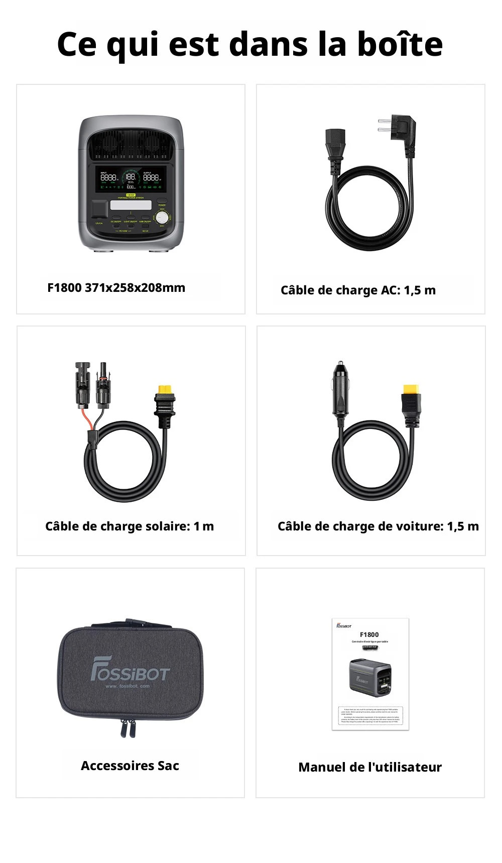 FOSSiBOT F1800 Station d'Alimentation Portable, 1024Wh LiFePO4, Sortie AC 1800W, Charge Ultra-Rapide 1200W AC & 500W Solaire, Multi-Port USB/Type-C/Voiture, Contrôle via Application, Silencieuse <10ms UPS