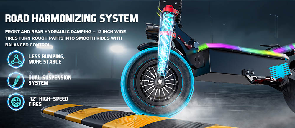 FENGQS GT9 Electric Scooter, 3500W*2 Motor, 60V 38Ah Battery, 12 inch Tires, 80km/h Max Speed, 96km Range, Disc Brakes, Dual Suspension System, Smart Display