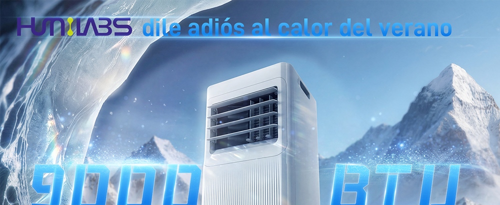 HUMILABS A016TC Climatiseur portable, capacité de refroidissement de 9000 BTU, débit d'air de 300 m³/h, refroidissement/ventilateur/déshumidificateur, fonctionnement silencieux à 50dB, minuterie 24h, mode veille, panneau tactile LED et télécommande