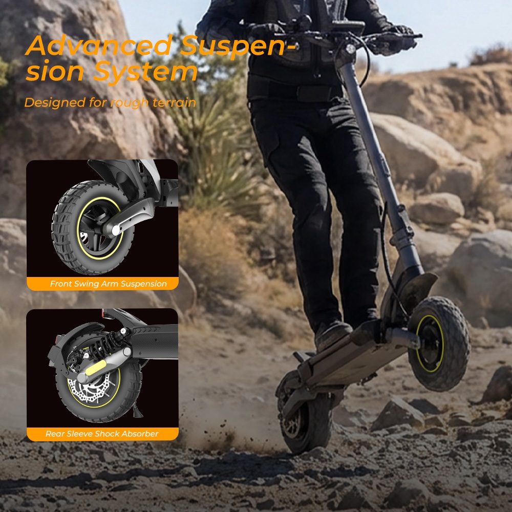iScooter V5Pro Faltbarer Elektroroller, 1000W Motor, 20km/h Höchstgeschwindigkeit, 70km Reichweite, 48V 12,5Ah Batterie, Doppelte Federung, Doppelte Scheibenbremsen + E-Bremse, 10' schlauchlose Offroad-Reifen, APP-Steuerung