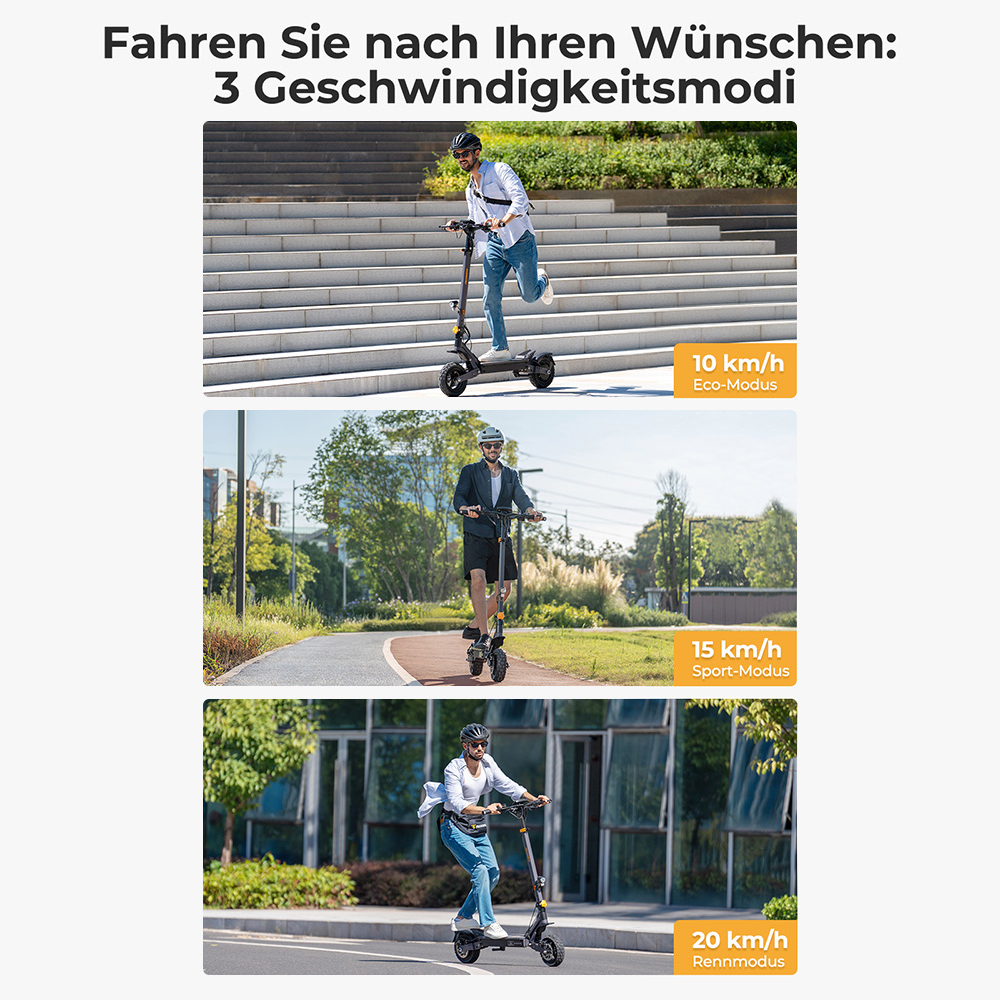 Ausom L1 Elektroroller ABE-Version, 500-W-Motor, 48-V-20,8-Ah-Akku, 10-Zoll-Reifen, 20 km/h Höchstgeschwindigkeit, 90 km Reichweite, Scheibenbremsen vorne und hinten, Schwingarmfederung, NFC- und Passcode-Entsperrung