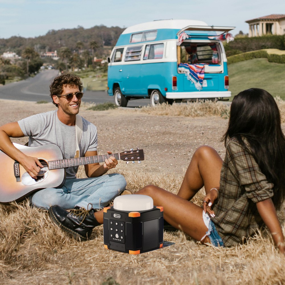 FlashFish FL9-A Station d'alimentation multifonctionnelle, batterie lithium 56Wh / 15600mAh, charge rapide USB-C PD 45W, deux haut-parleurs Bluetooth 5.0 15W, lampe de camping 700LM à 3 modes, son stéréo TWS, lumière d'urgence SOS