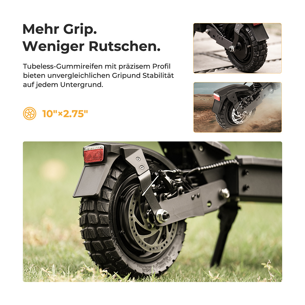 Ausom L1 Elektroroller ABE-Version, 500-W-Motor, 48-V-20,8-Ah-Akku, 10-Zoll-Reifen, 20 km/h Höchstgeschwindigkeit, 90 km Reichweite, Scheibenbremsen vorne und hinten, Schwingarmfederung, NFC- und Passcode-Entsperrung