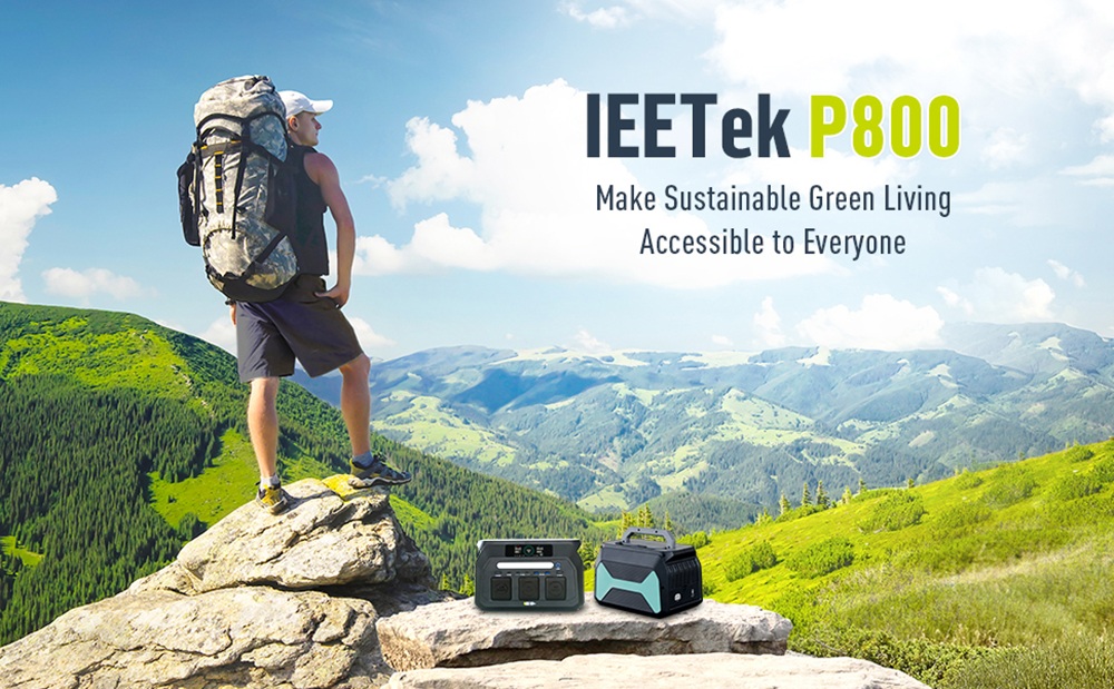 IEETek P800 Portable Power Station, 800W Pure Sine Wave Output, 1600W Surge, 512Wh LiFePO4 Battery, 1.2H Fast Charging, ≤10ms EPS Backup, 95% Conversion Efficiency, 4000+ Cycles, 10 Outputs for Camping & Emergency Backup