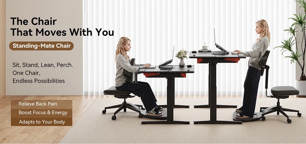 NEWTRAL MT-M Standing-Mate Ergonomischer Steh-Schreibtischstuhl, 5-in-1 Adaptives Sitzsystem, 167 ° klappbare Rückenlehne, verstellbare Sitzhöhe 46-57 cm, Sitztiefe 38-44 cm, armloses Design, vollständig einstellbare Ergonomie, 150 kg Tragfähigkeit - Dunkelgrau