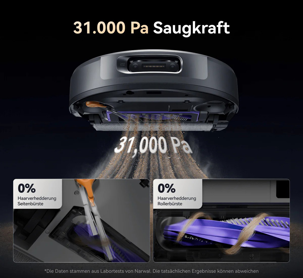 Narwal Flow 2 Saug- und Wischroboter, 31.000 Pa Saugkraft, Dual-1080p-KI-Sicht, versteckte LiDAR-Navigation, 60°C Heißwasser-Wischreinig, 7000-mAh-Akku, Anti-Verhedderungs-System, 2,4-l-Auto-Staubabsaugung, wartungsfreie Basisstation bis zu 120 Tage