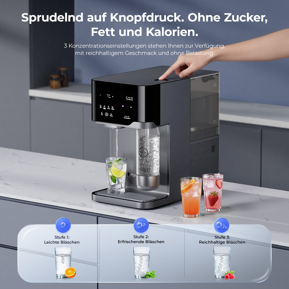 Hydrofast C300 RO Arbeitsplatten-Wasserreiniger, Eis- und Sprudelwasserspender, 6-stufige Filterung mit UV-Sterilisation, 5L Rohwassertank & 1,5L Reinwassertank, einstellbare Temperatur & Menge, Intelligentes TDS-Display