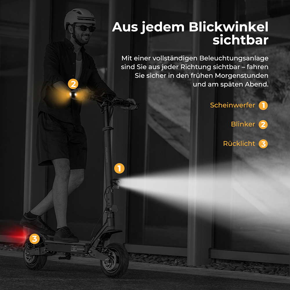 Ausom L1 Elektroroller ABE-Version, 500-W-Motor, 48-V-20,8-Ah-Akku, 10-Zoll-Reifen, 20 km/h Höchstgeschwindigkeit, 90 km Reichweite, Scheibenbremsen vorne und hinten, Schwingarmfederung, NFC- und Passcode-Entsperrung