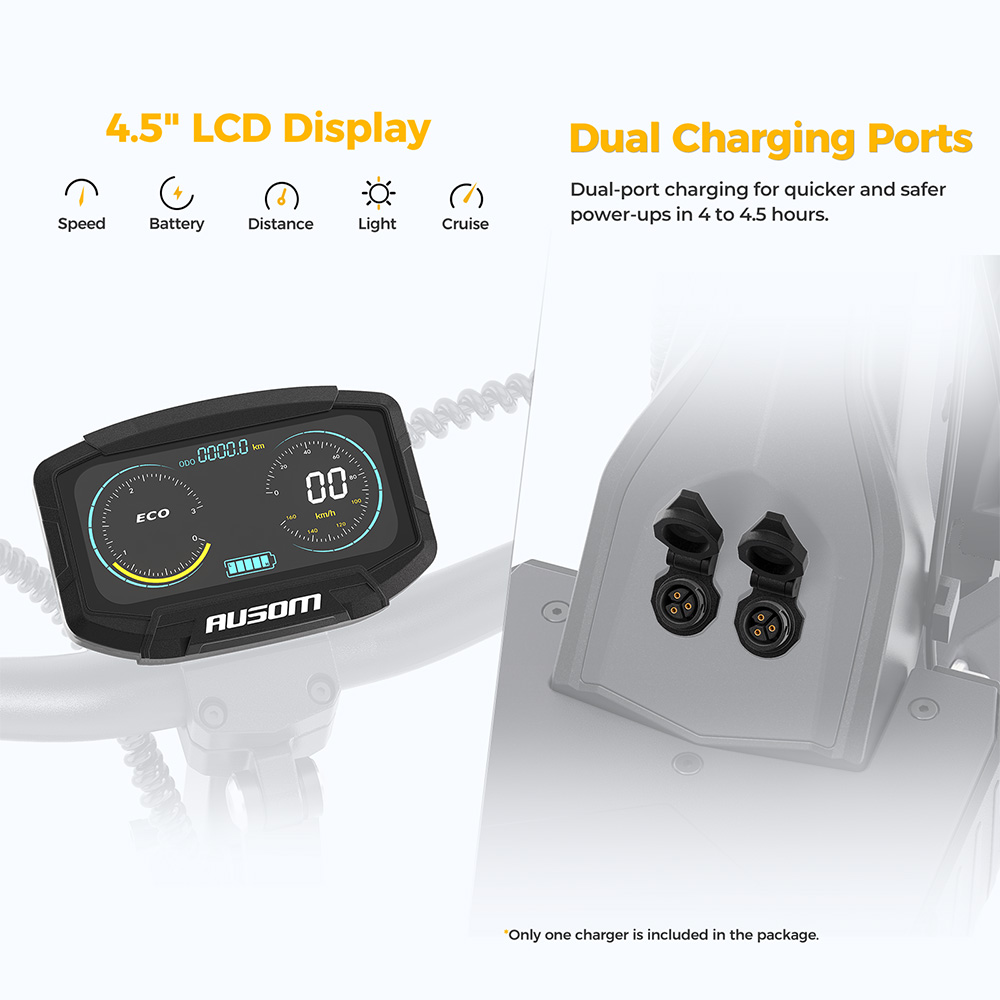 Ausom L2 Electric Scooter, 2*800W Motor, 48V 15.6Ah Battery, 10 inch Tires, 55km/h Max Speed, 70km Range, Front & Rear Disc Brakes, Swingarm Suspension, LCD Display