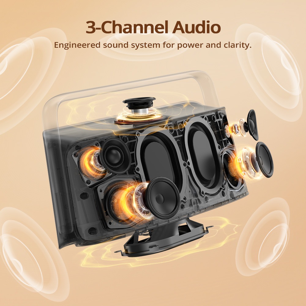 Tronsmart Fiitune X30 otthoni audio hangszóró, 80 W-os térbeli hangzás, nagy felbontású LDAC vezeték nélküli hangzás, 2.2.1 akusztikus rendszer, 40 kHz-es hangtartomány, Bluetooth 5.3, IPX6 vízállóság, 14 órás lejátszási idő