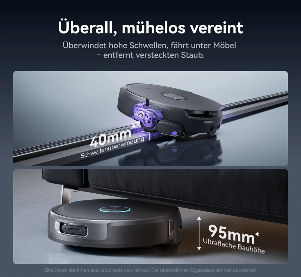 Narwal Flow 2 Saug- und Wischroboter, 31.000 Pa Saugkraft, Dual-1080p-KI-Sicht, versteckte LiDAR-Navigation, 60°C Heißwasser-Wischreinig, 7000-mAh-Akku, Anti-Verhedderungs-System, 2,4-l-Auto-Staubabsaugung, wartungsfreie Basisstation bis zu 120 Tage