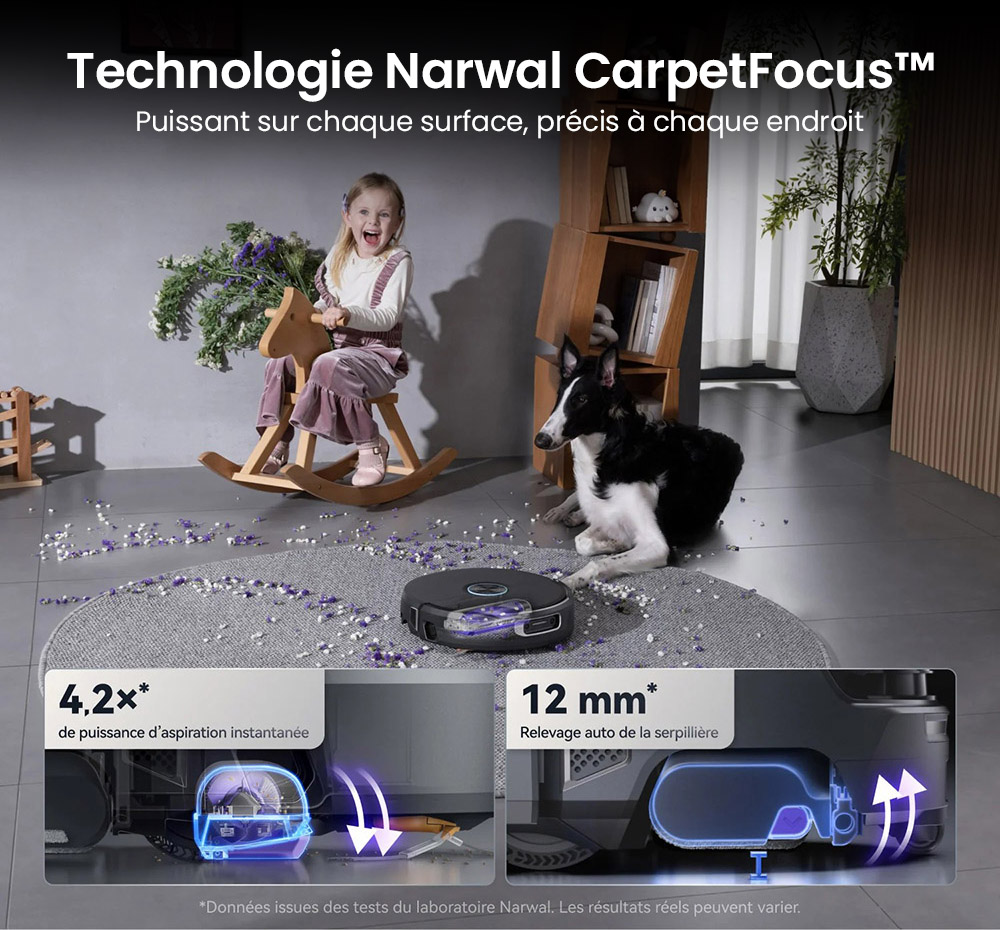 Narwal Flow 2 Robot Aspirateur et Laveur, aspiration 31 000 Pa, double vision IA 1080P, navigation LiDAR cachée, nettoyage à l'eau chaude 60 °C, batterie 7000 mAh, système anti-enchevêtrement, auto-vidage 2,4 L, station sans entretien 120 jours
