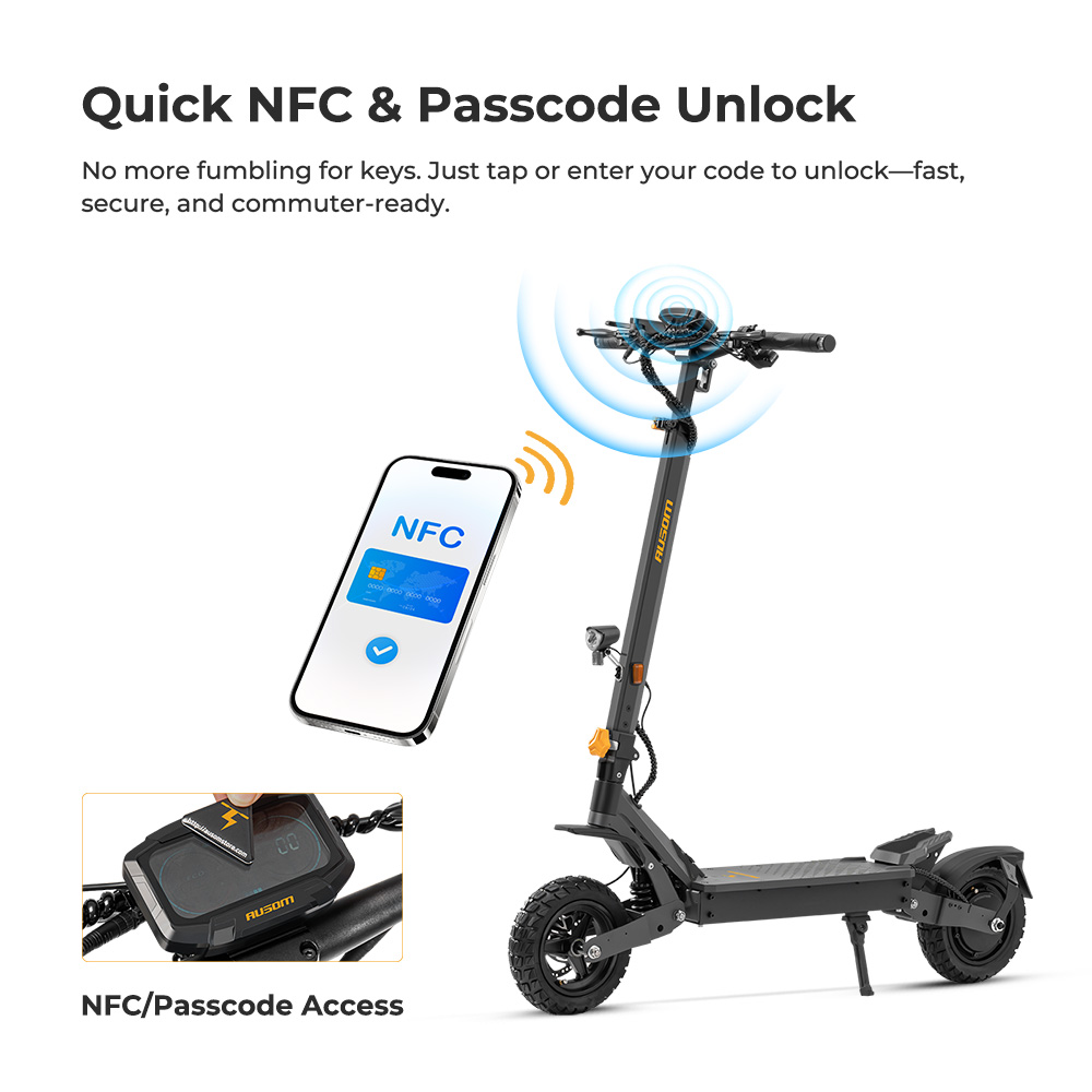 Ausom L1 Electric Scooter ABE Version, 500W Motor, 48V 20.8Ah Battery, 10 inch Tires, 20km/h Max Speed, 90km Range, Front & Rear Disc Brakes, Swingarm Suspension, NFC & Passcode Unlock