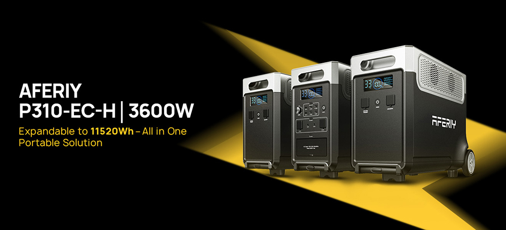 AFERIY P310 Portable Power Station, 3600W Pure Sine Wave Output, 3840Wh LiFePO4 Battery, Expandable to 11520Wh, 1.5H Fast Charging, ≤10ms UPS, 2000W Solar Input, 14 Outputs, 3W LED Light, for Home Backup, RV & Camping
