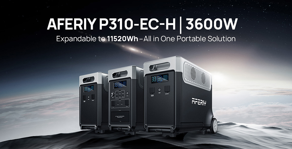 AFERIY P310 Portable Power Station, 3600W Pure Sine Wave Output, 3840Wh LiFePO4 Battery, Expandable to 11520Wh, 1.5H Fast Charging, ≤10ms UPS, 2000W Solar Input, 14 Outputs, 3W LED Light, for Home Backup, RV & Camping