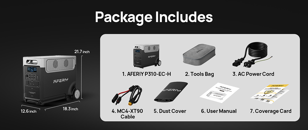 AFERIY P310 Portable Power Station, 3600W Pure Sine Wave Output, 3840Wh LiFePO4 Battery, Expandable to 11520Wh, 1.5H Fast Charging, ≤10ms UPS, 2000W Solar Input, 14 Outputs, 3W LED Light, for Home Backup, RV & Camping