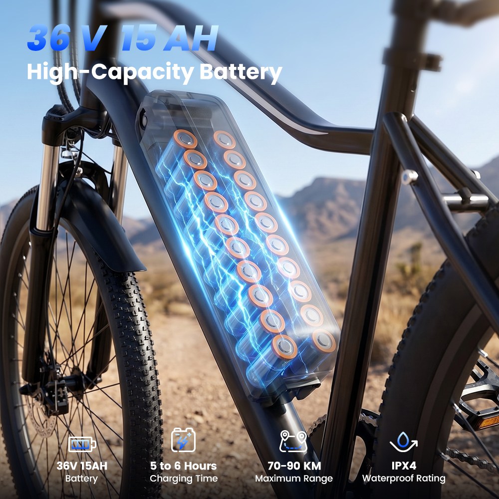 EB3S Elektrofahrrad, 350-W-Motor, 36-V-15-Ah-Akku, 35 km/h Höchstgeschwindigkeit, 90 km Reichweite, 5 Geschwindigkeitsstufen, 26