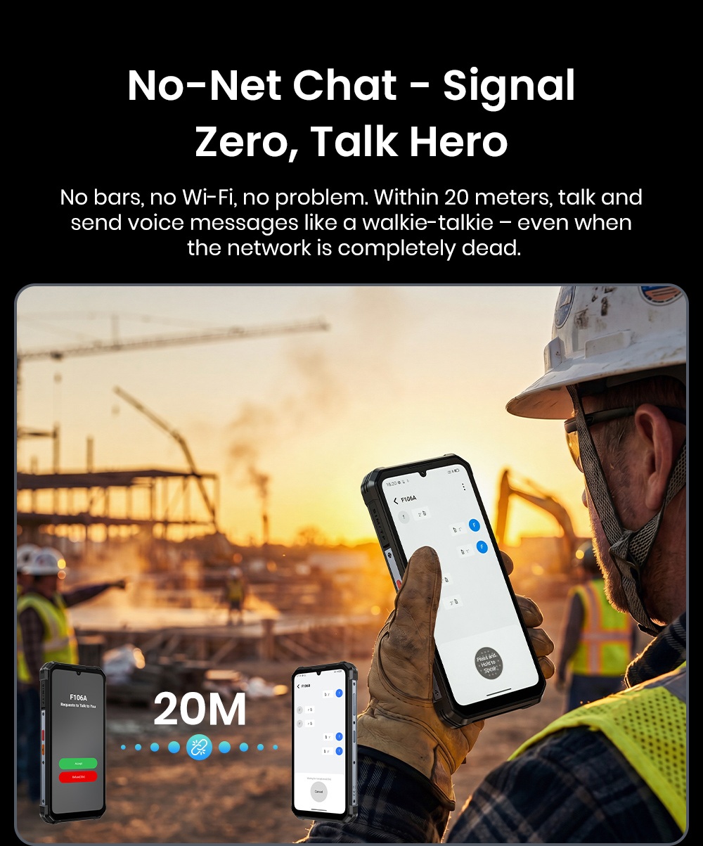 Smartphone robuste FOSSiBOT F106 Plus, 6 Go de RAM + 128 Go de ROM, batterie 12 000 mAh, deux haut-parleurs stéréo 120 dB, caméra de vision nocturne 20 MP, caméra IA 50 MP, écran 6,745