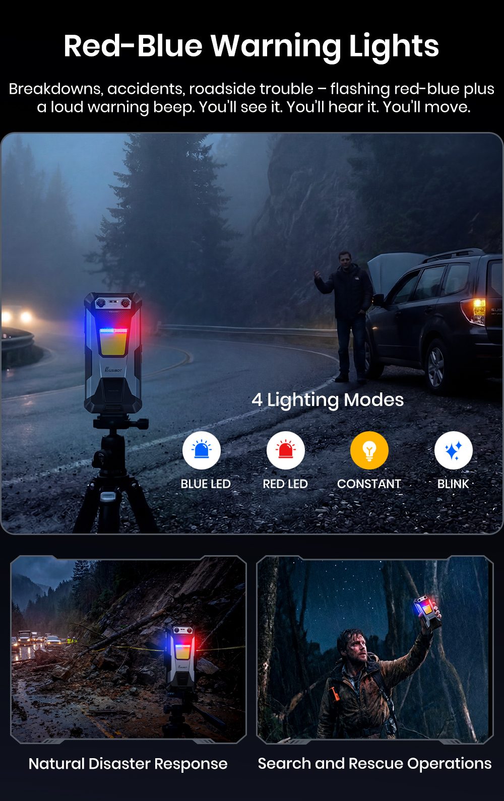 Smartphone robuste FOSSiBOT F106 Plus, 6 Go de RAM + 128 Go de ROM, batterie 12 000 mAh, deux haut-parleurs stéréo 120 dB, caméra de vision nocturne 20 MP, caméra IA 50 MP, écran 6,745