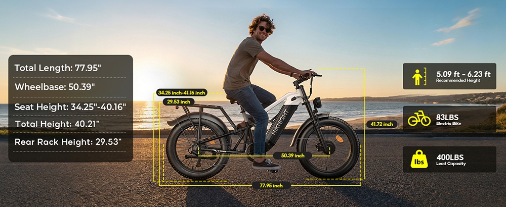 Vélo électrique HIKNIGHT H6 PRO, double moteur de 4000 W (puissance maximale), batterie amovible 52 V 20 Ah, autonomie de 145 km, vitesse maximale de 64 km/h, couple de 200 N·m, fourche avant à double té, suspension arrière à air, transmission Shimano 7 vitesses, pneus tout-terrain larges - Noir et blanc