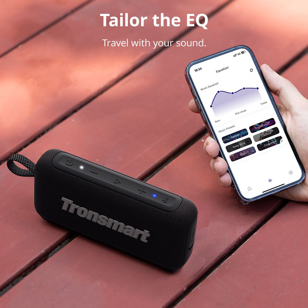 Tronsmart Trip 2 Portable Outdoor Speaker, SoundPulse Deep Bass, 42mm Full-Range Driver, Dual Passive Radiators, Bluetooth 5.3, IPX7 Waterproof, 20H Playtime, Built-in Mic, Type-C Charging