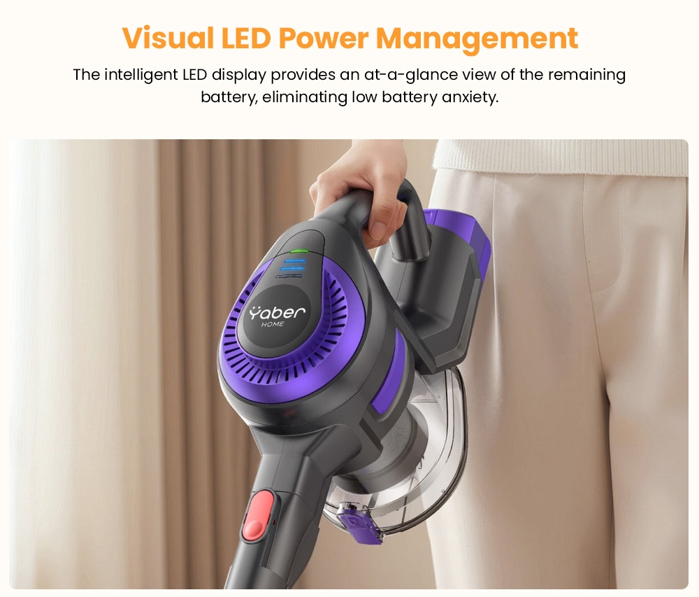 Yaber L10 Akku-Staubsauger, 38 kPa starke Saugkraft, 170-W-Motor, bis zu 35 Minuten Laufzeit, 0,6-Liter-Staubbehälter, freistehend, HEPA-Filterung, LED-Anzeige, Reinigung verschiedener Oberflächen wie Teppiche und Hartböden
