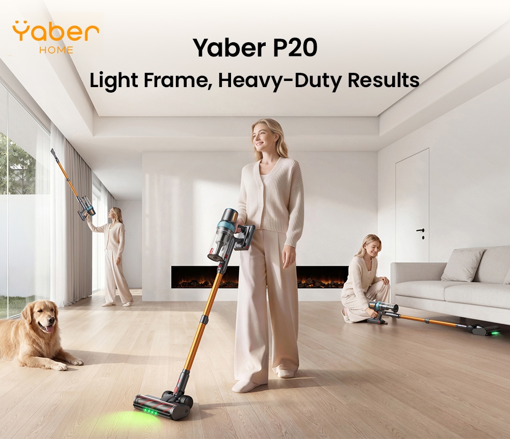 Yaber P20 Akku-Staubsauger, 33 kPa Saugkraft, 400-W-Motor, 52 Minuten Laufzeit, 0,8-Liter-Staubbehälter, freistehend, HEPA-Filterung, LED-Anzeige, verwicklungsfreie Bürste, Reinigung verschiedener Oberflächen wie Teppiche und Hartböden