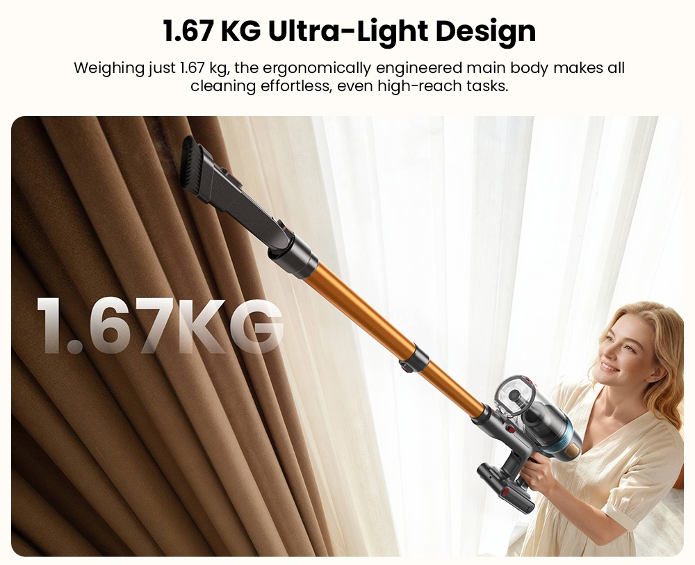 Yaber P20 Akku-Staubsauger, 33 kPa Saugkraft, 400-W-Motor, 52 Minuten Laufzeit, 0,8-Liter-Staubbehälter, freistehend, HEPA-Filterung, LED-Anzeige, verwicklungsfreie Bürste, Reinigung verschiedener Oberflächen wie Teppiche und Hartböden