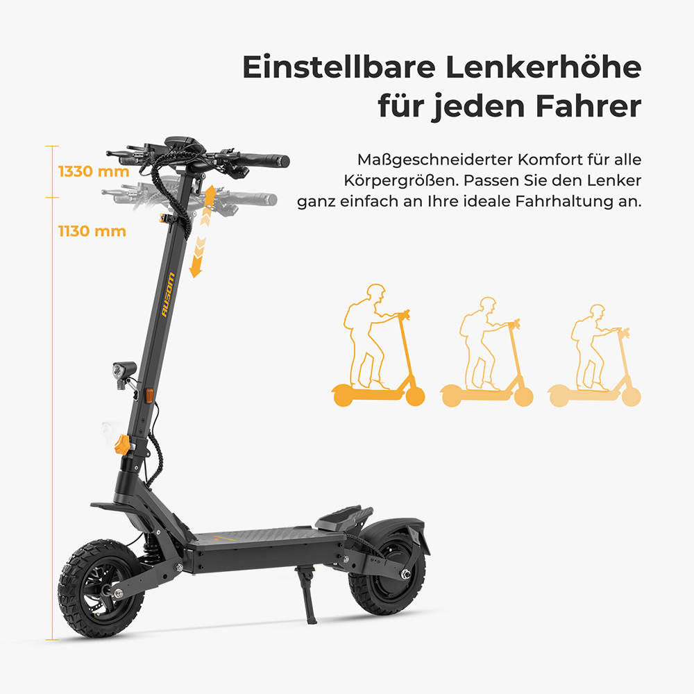 Ausom L1 Elektroroller ABE-Version, 500-W-Motor, 48-V-20,8-Ah-Akku, 10-Zoll-Reifen, 20 km/h Höchstgeschwindigkeit, 90 km Reichweite, Scheibenbremsen vorne und hinten, Schwingarmfederung, NFC- und Passcode-Entsperrung