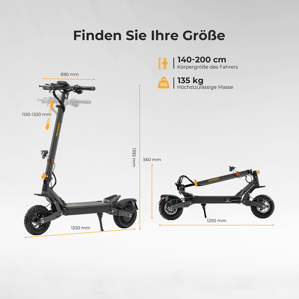 Ausom L1 Elektroroller ABE-Version, 500-W-Motor, 48-V-20,8-Ah-Akku, 10-Zoll-Reifen, 20 km/h Höchstgeschwindigkeit, 90 km Reichweite, Scheibenbremsen vorne und hinten, Schwingarmfederung, NFC- und Passcode-Entsperrung