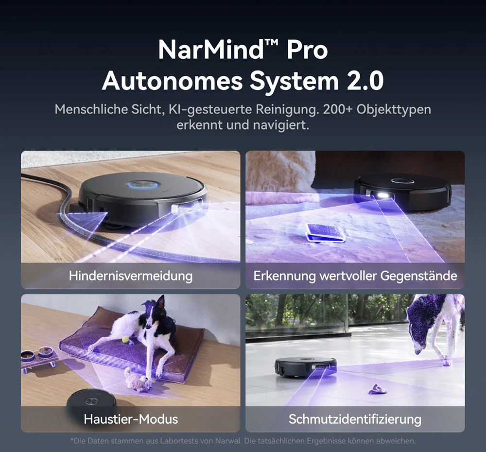 Narwal Flow 2 Saug- und Wischroboter, 31.000 Pa Saugkraft, Dual-1080p-KI-Sicht, versteckte LiDAR-Navigation, 60°C Heißwasser-Wischreinig, 7000-mAh-Akku, Anti-Verhedderungs-System, 2,4-l-Auto-Staubabsaugung, wartungsfreie Basisstation bis zu 120 Tage