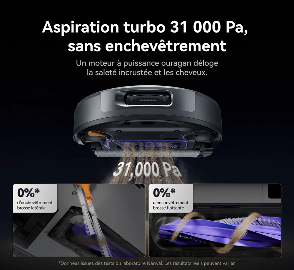 Narwal Flow 2 Robot Aspirateur et Laveur, aspiration 31 000 Pa, double vision IA 1080P, navigation LiDAR cachée, nettoyage à l'eau chaude 60 °C, batterie 7000 mAh, système anti-enchevêtrement, auto-vidage 2,4 L, station sans entretien 120 jours