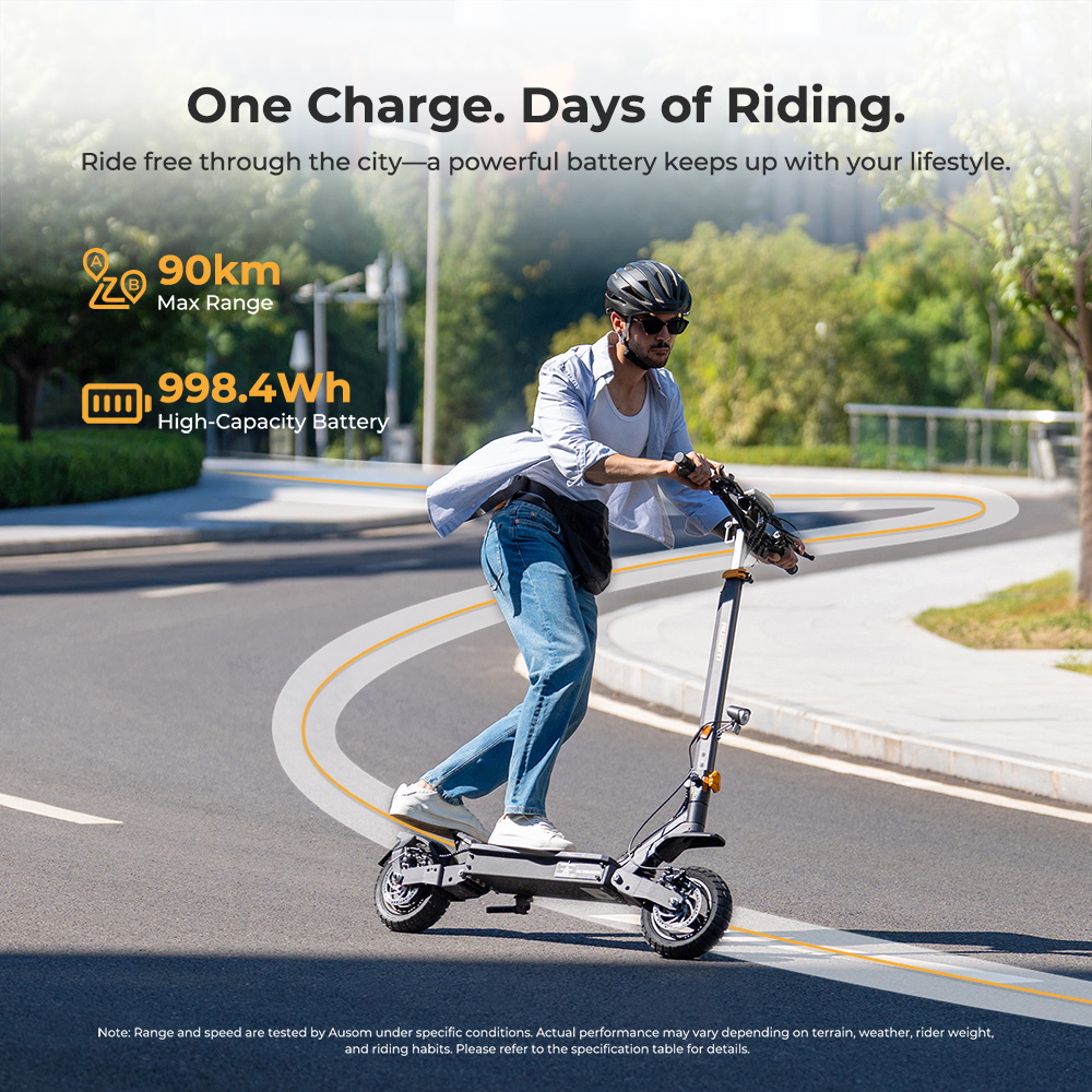 Ausom L1 Electric Scooter ABE Version, 500W Motor, 48V 20.8Ah Battery, 10 inch Tires, 20km/h Max Speed, 90km Range, Front & Rear Disc Brakes, Swingarm Suspension, NFC & Passcode Unlock