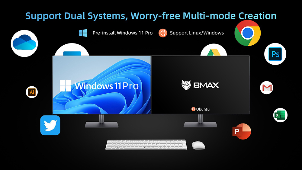 BMAX B9 Plus Mini PC, Intel Core i5-1235U 10 Cores Max 4.4GHz, 24GB LPDDR5 RAM 512GB SSD, DP+HDMI+Type-C 4K Triple Display, Support Dynamic HDR, WiFi 6 Bluetooth 5.2, 2*USB3.2, 2*USB2.0, 1*RJ45, 1*Headset Jack, Space Capsule Cooling System
