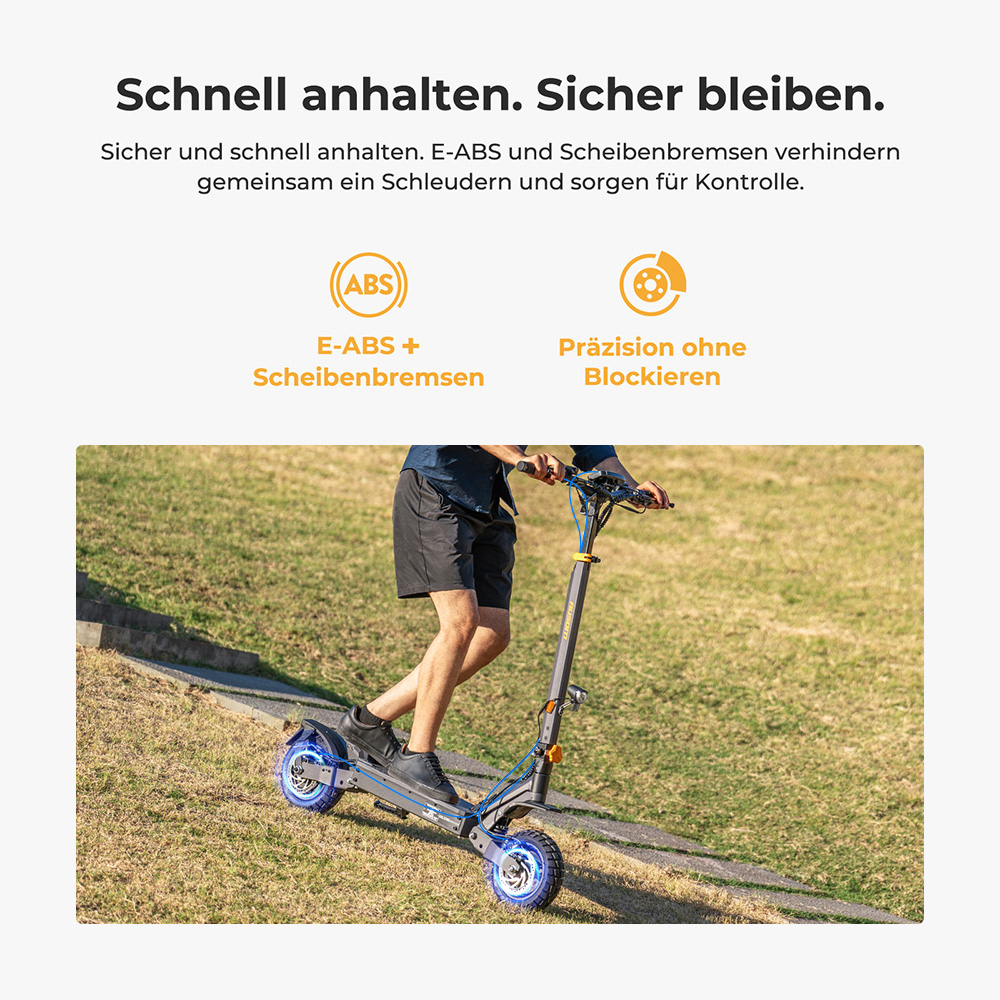 Ausom L1 Elektroroller ABE-Version, 500-W-Motor, 48-V-20,8-Ah-Akku, 10-Zoll-Reifen, 20 km/h Höchstgeschwindigkeit, 90 km Reichweite, Scheibenbremsen vorne und hinten, Schwingarmfederung, NFC- und Passcode-Entsperrung
