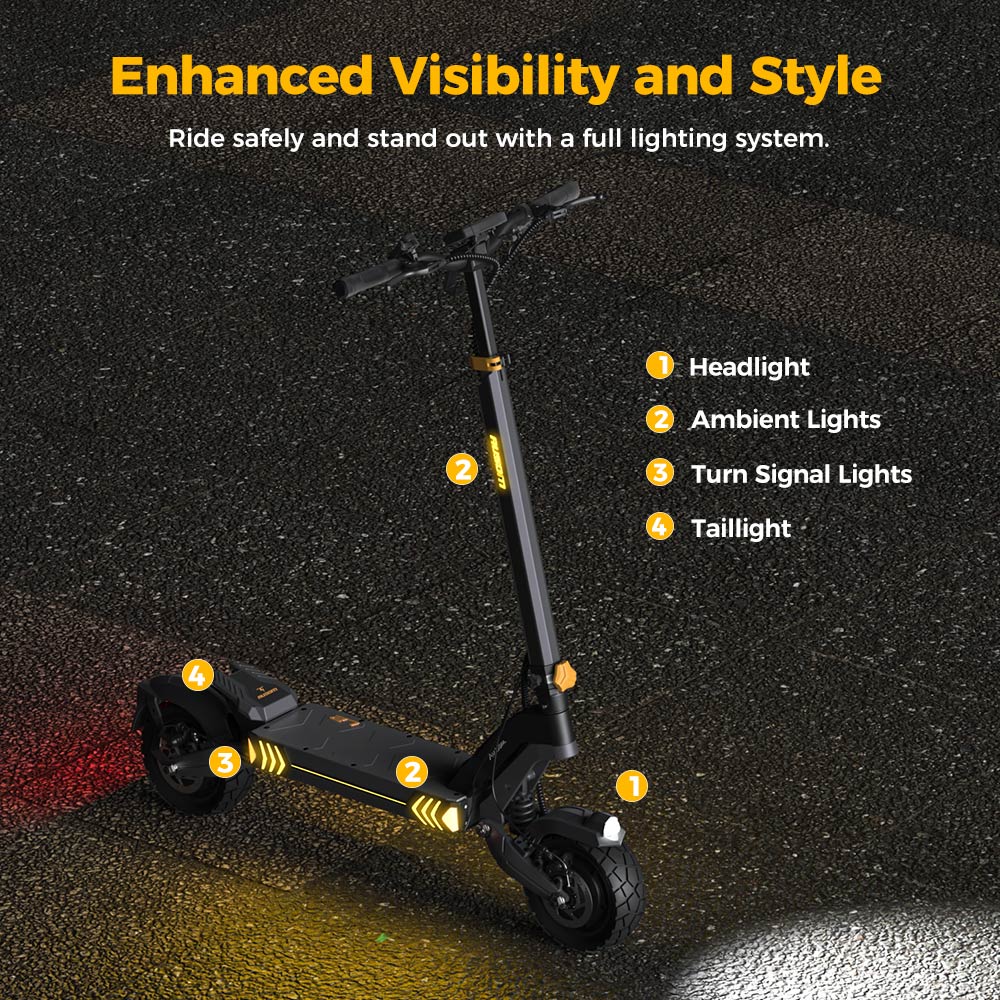 Ausom L2 Electric Scooter, 2*800W Motor, 48V 15.6Ah Battery, 10 inch Tires, 55km/h Max Speed, 70km Range, Front & Rear Disc Brakes, Swingarm Suspension, LCD Display