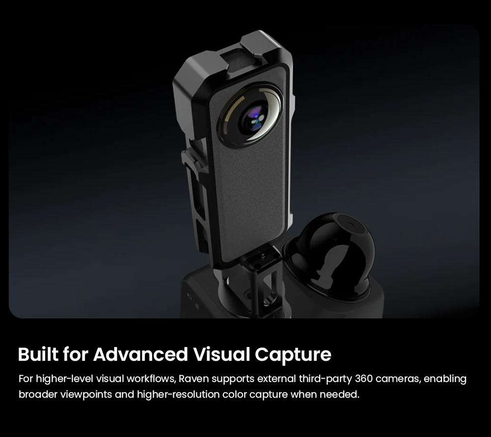 3DMakerpro Raven Max LiDAR Scanner, Dual 12MP Cameras, 100m Scan Range, Enhanced RGB Point Clouds, 150,000 Points/s, 360°×40° FOV, 4K True-Color Capture, 32GB Storage, 12000mAh Battery, Wi-Fi 5
