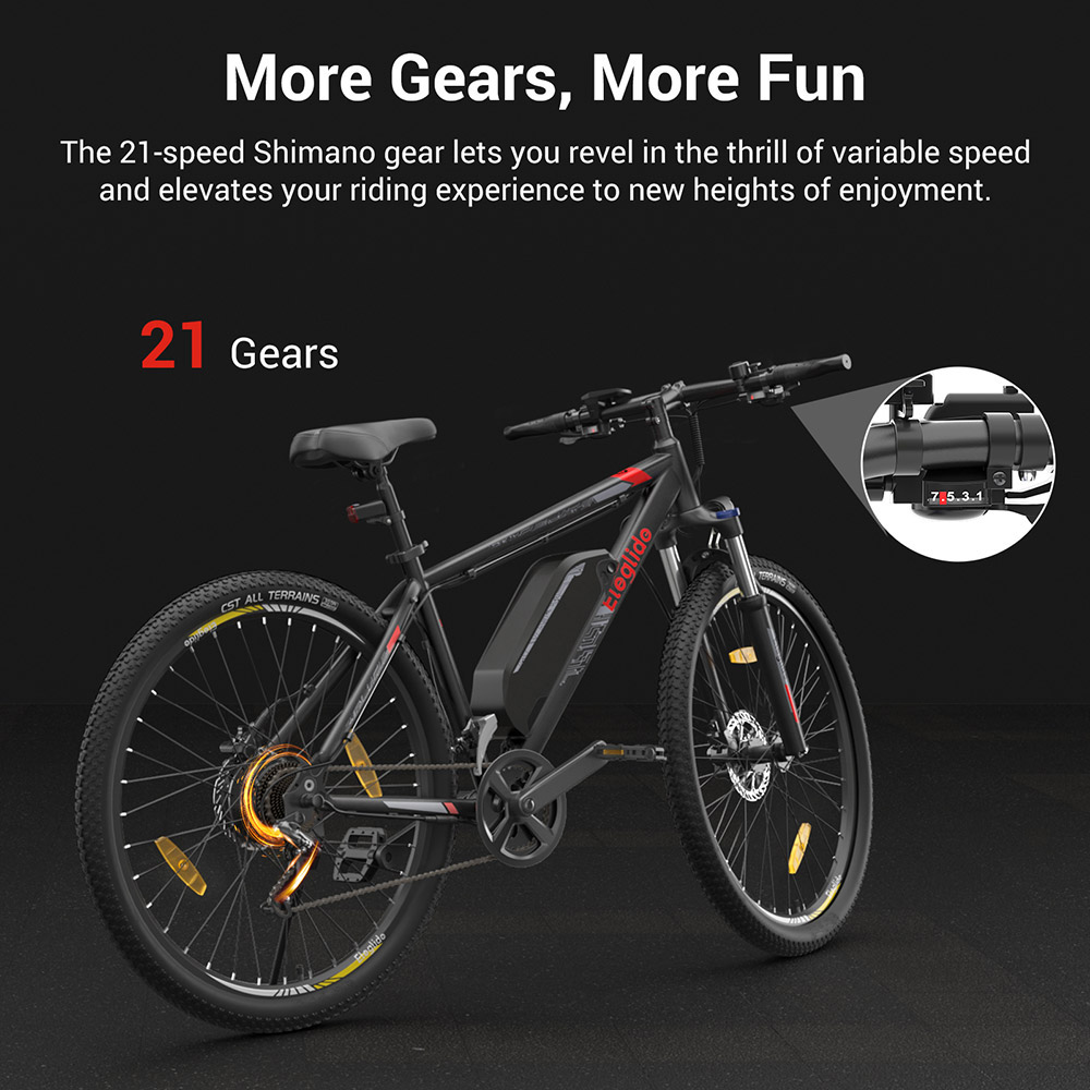 Eleglide Mopride 2 27.5" Electric Mountain Bike, 250W Motor, 25km/h Speed, 36V 18Ah Battery, 150km Max Range, Shimano 21-Speed Gear, Hydraulic Disc Brakes, Front Suspension - Black
