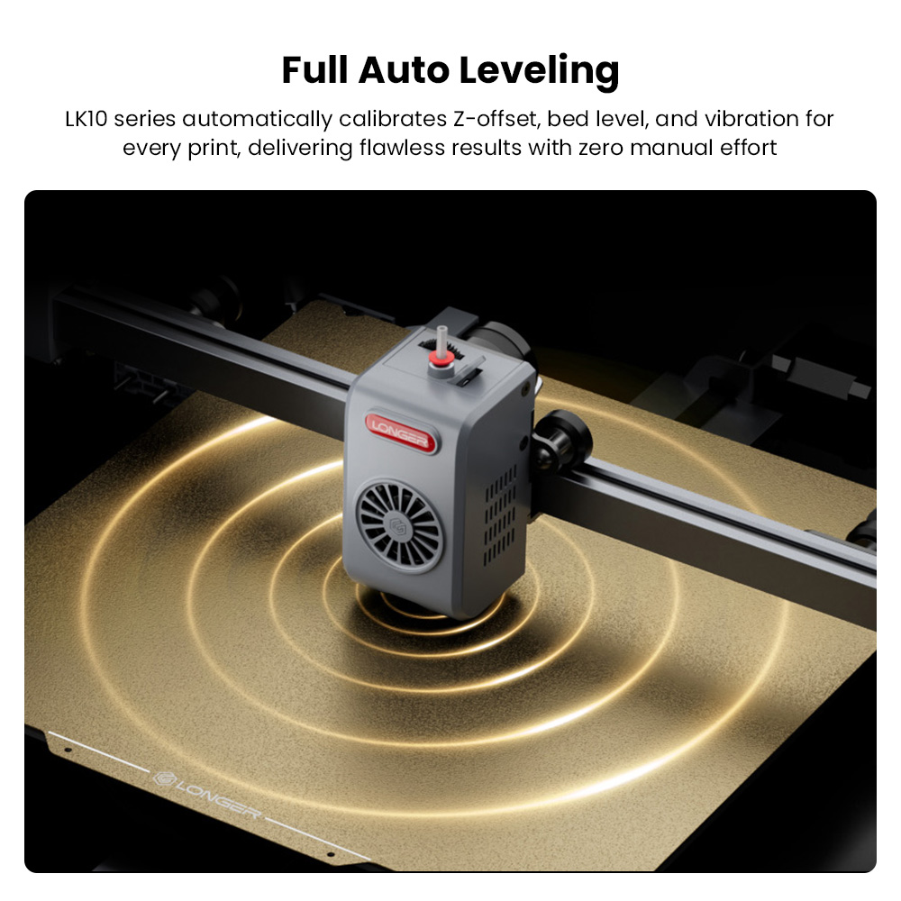 LONGER LK10 3D Printer, 500mm/s Print Speed, 0.1mm Accuracy, 225×225×265mm Build Volume, Full Auto Leveling, 4.3-inch Touchscreen, Dual Z-Axis, 300°C Hotend, WiFi/LAN/USB Connectivity, Compatible with PLA/PETG/ABS/ASA/TPU