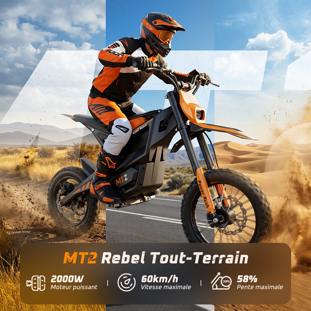 MT2 Moto Électrique, Puissance de Pointe 3000W, Batterie Amovible 48V 22,5Ah, Couple de 220Nm, Vitesse Max. 60km/h, Autonomie Jusqu'à 72km, Freins à Disque Hydrauliques, Suspension Hydraulique, Déverrouillage NFC - Orange
