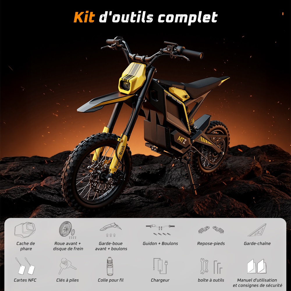 MT2 Moto Électrique, Puissance de Pointe 3000W, Batterie Amovible 48V 22,5Ah, Couple de 220Nm, Vitesse Max. 60km/h, Autonomie Jusqu'à 72km, Freins à Disque Hydrauliques, Suspension Hydraulique, Déverrouillage NFC - Jaune