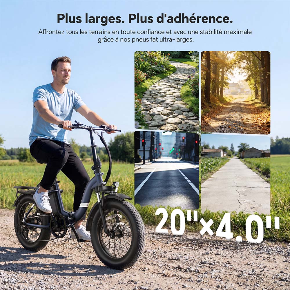 Touroll S2 Vélo électrique, puissance maximale de 650 W, batterie 48 V 15 Ah, pneu 20 x 4,0 pouces, vitesse maximale de 25 km/h, autonomie maximale de 150 km, frein à disque mécanique et frein électrique, amortisseur mécanique, Shimano 7 vitesses
