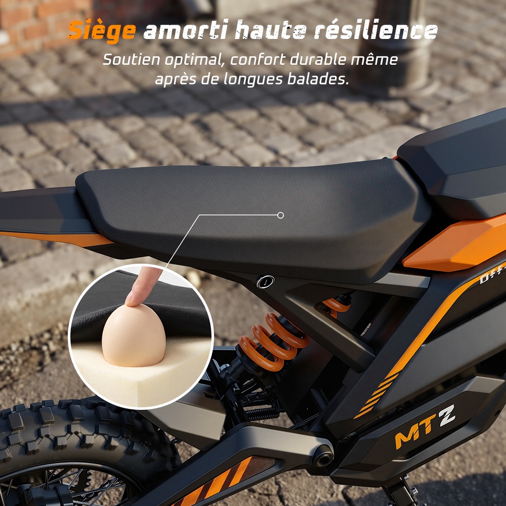 MT2 Moto Électrique, Puissance de Pointe 3000W, Batterie Amovible 48V 22,5Ah, Couple de 220Nm, Vitesse Max. 60km/h, Autonomie Jusqu'à 72km, Freins à Disque Hydrauliques, Suspension Hydraulique, Déverrouillage NFC - Orange