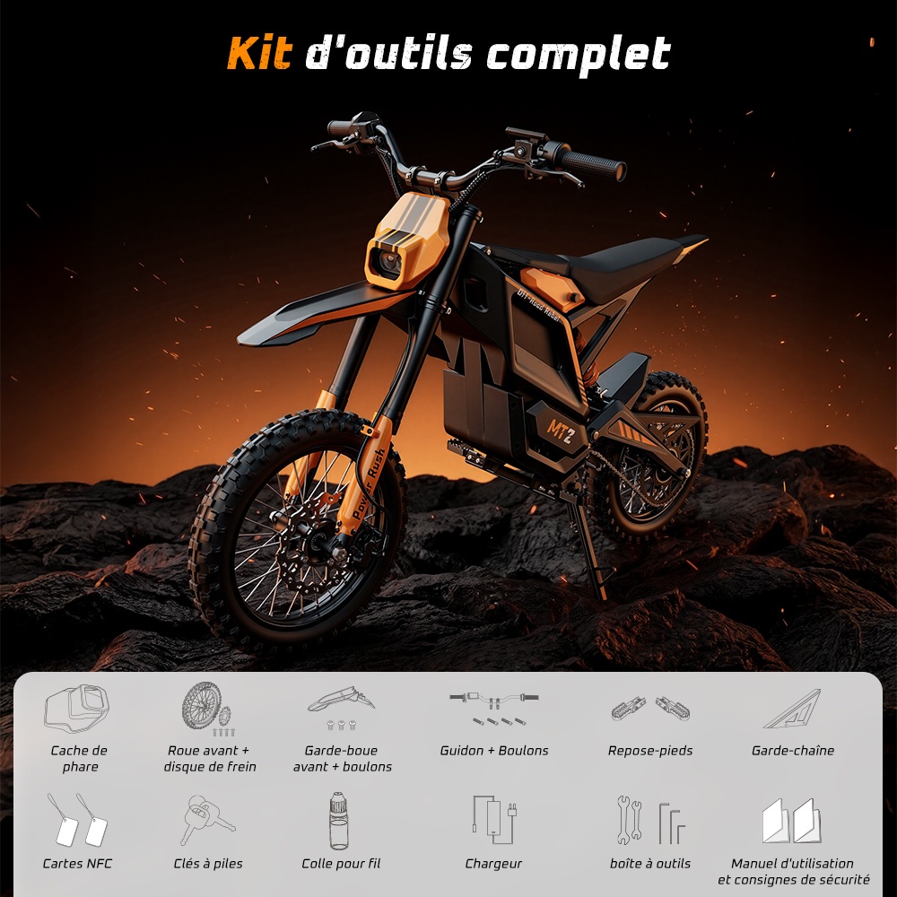 MT2 Moto Électrique, Puissance de Pointe 3000W, Batterie Amovible 48V 22,5Ah, Couple de 220Nm, Vitesse Max. 60km/h, Autonomie Jusqu'à 72km, Freins à Disque Hydrauliques, Suspension Hydraulique, Déverrouillage NFC - Orange