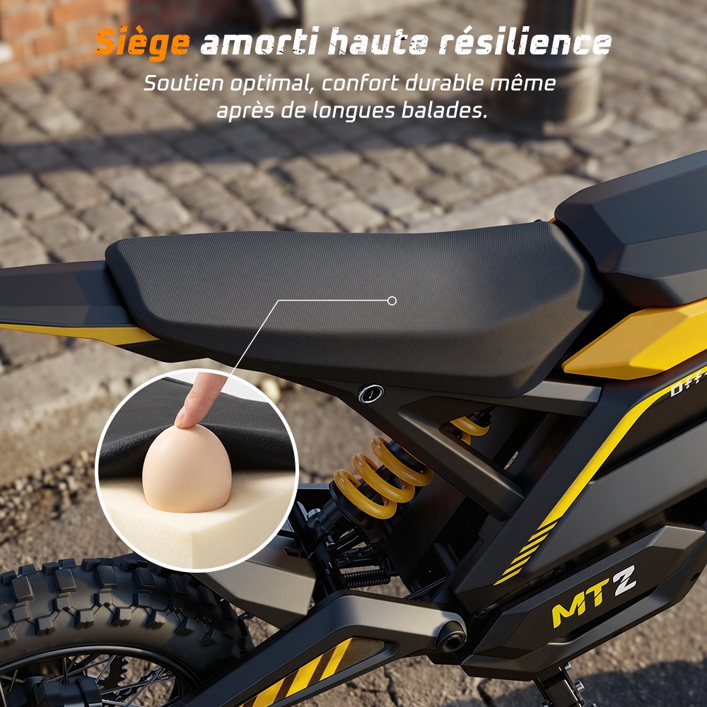MT2 Moto Électrique, Puissance de Pointe 3000W, Batterie Amovible 48V 22,5Ah, Couple de 220Nm, Vitesse Max. 60km/h, Autonomie Jusqu'à 72km, Freins à Disque Hydrauliques, Suspension Hydraulique, Déverrouillage NFC - Jaune