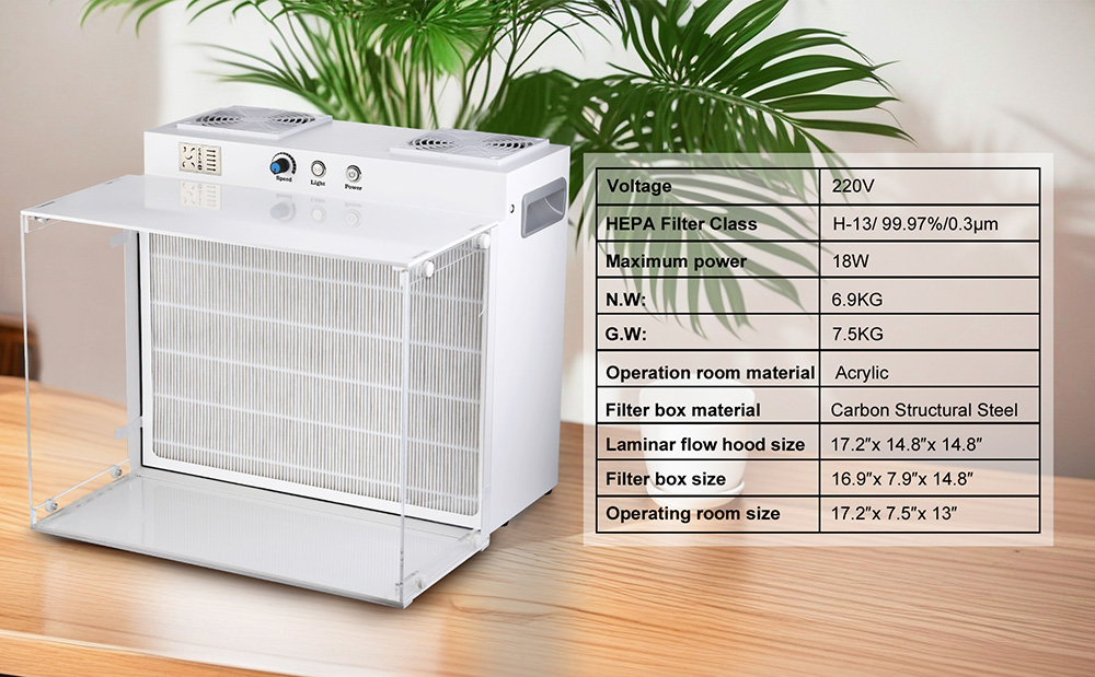 LTQ Vapor CW-13 Housse à flux laminaire, filtre HEPA H13, efficacité de filtration de 99,97 %, flux laminaire vertical à double ventilateur, alimentation en air continue, éclairage LED et contrôle de vitesse progressif