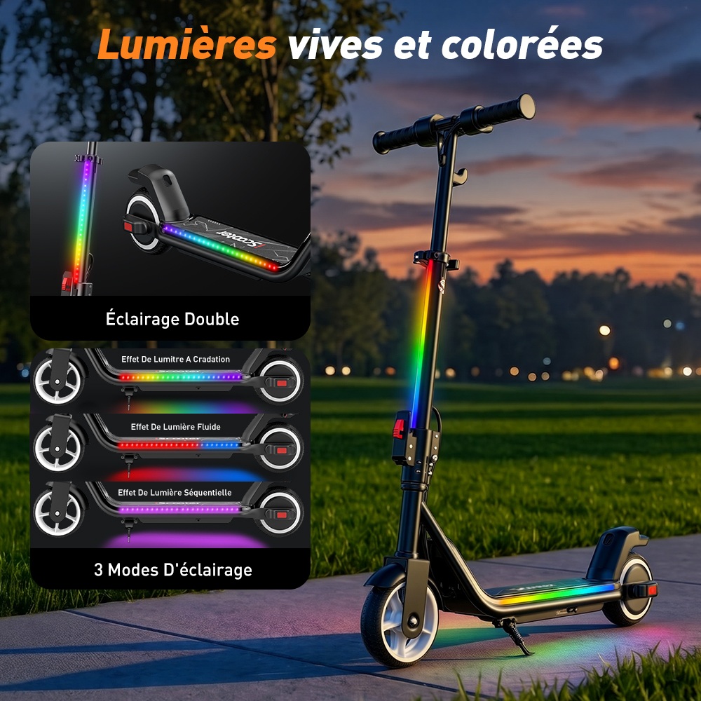 iScooter iK3Max Trottinette électrique pour enfants, moteur 200W, batterie 21.6V 4.5Ah, pneus pleins de 6.5