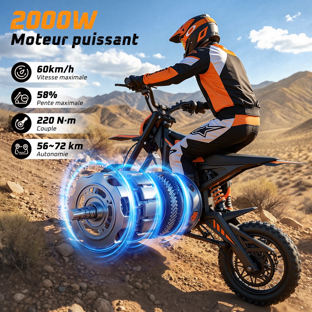 MT2 Moto Électrique, Puissance de Pointe 3000W, Batterie Amovible 48V 22,5Ah, Couple de 220Nm, Vitesse Max. 60km/h, Autonomie Jusqu'à 72km, Freins à Disque Hydrauliques, Suspension Hydraulique, Déverrouillage NFC - Orange