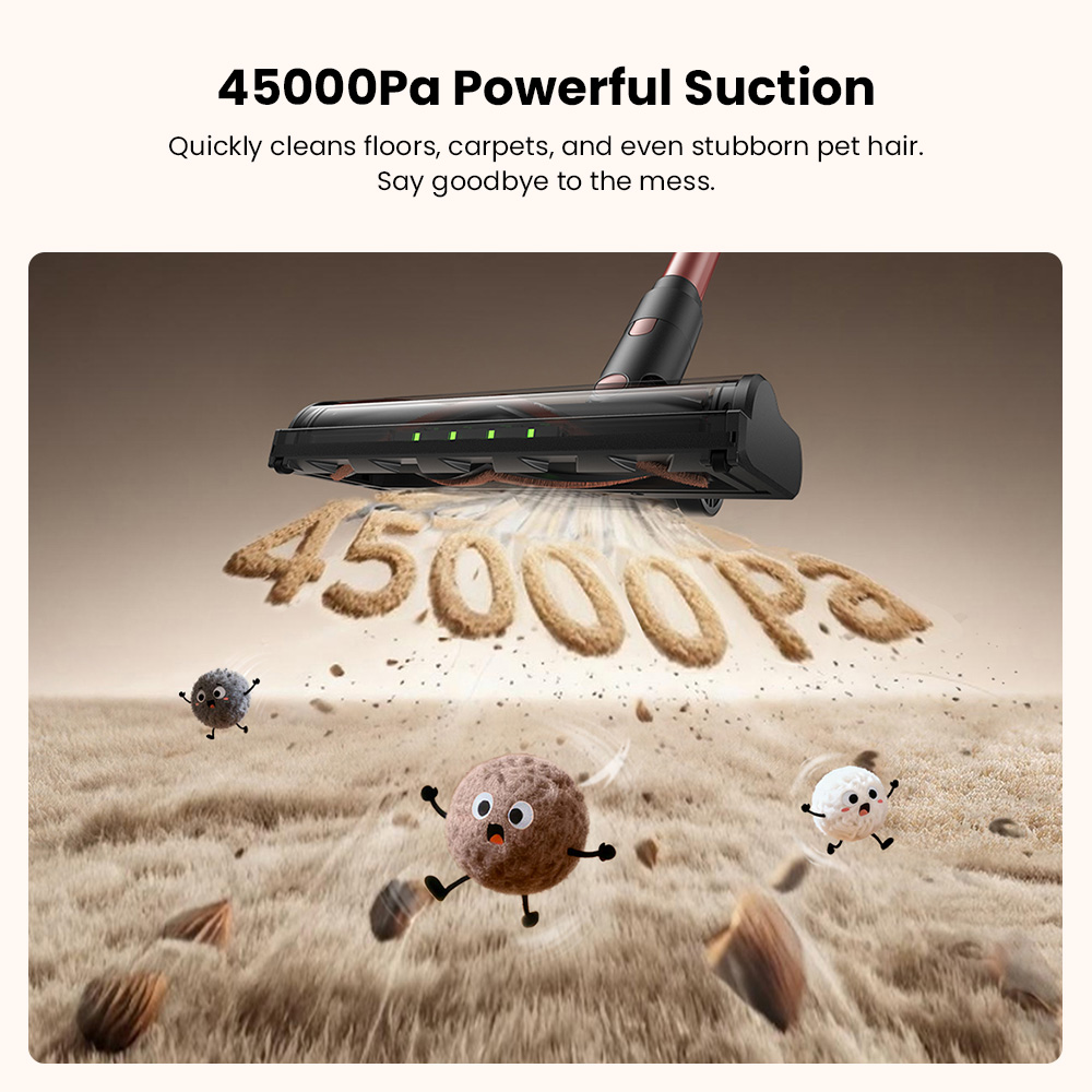 Vactidy V10 Pro Cordless Stick Vacuum, 45000Pa Suction, 550W Motor, Up to 45 Min Runtime, Detachable 2200mAh Battery, 5-Stage Filtration, 500ml Dust Cup, LED Display, Green Light Dust Detection